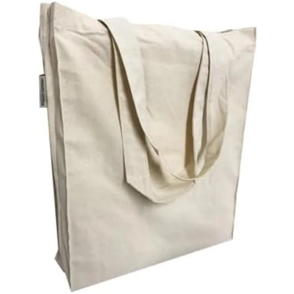 

10x12x3 Medium Organic Cotton Sturdy Book Tote Bags for Women, Men, Reusable Grocery Shopping, School, Work