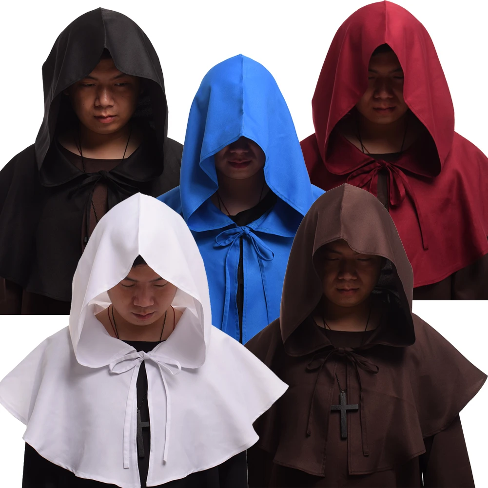 Capa medieval com capuz de pirata, cosplay, festa de halloween, manto wicca, sacerdote, monge, chapéu pagão