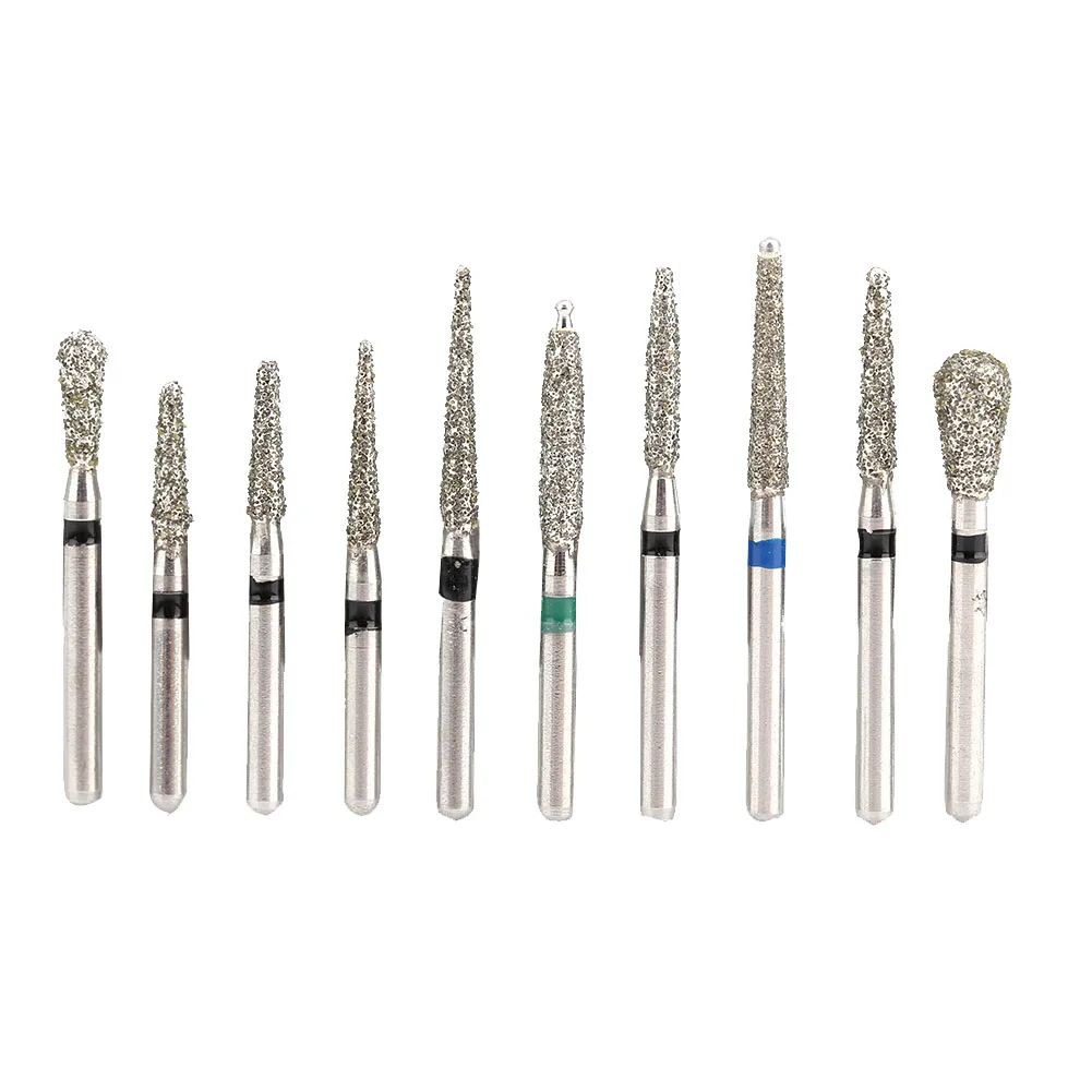 10Pcs/set Dental Diamond Burs Drill 1.6mm High Speed Handpiece Emery Bits Kits Dentist Ceramics Teeth Polisher Whitening Tools