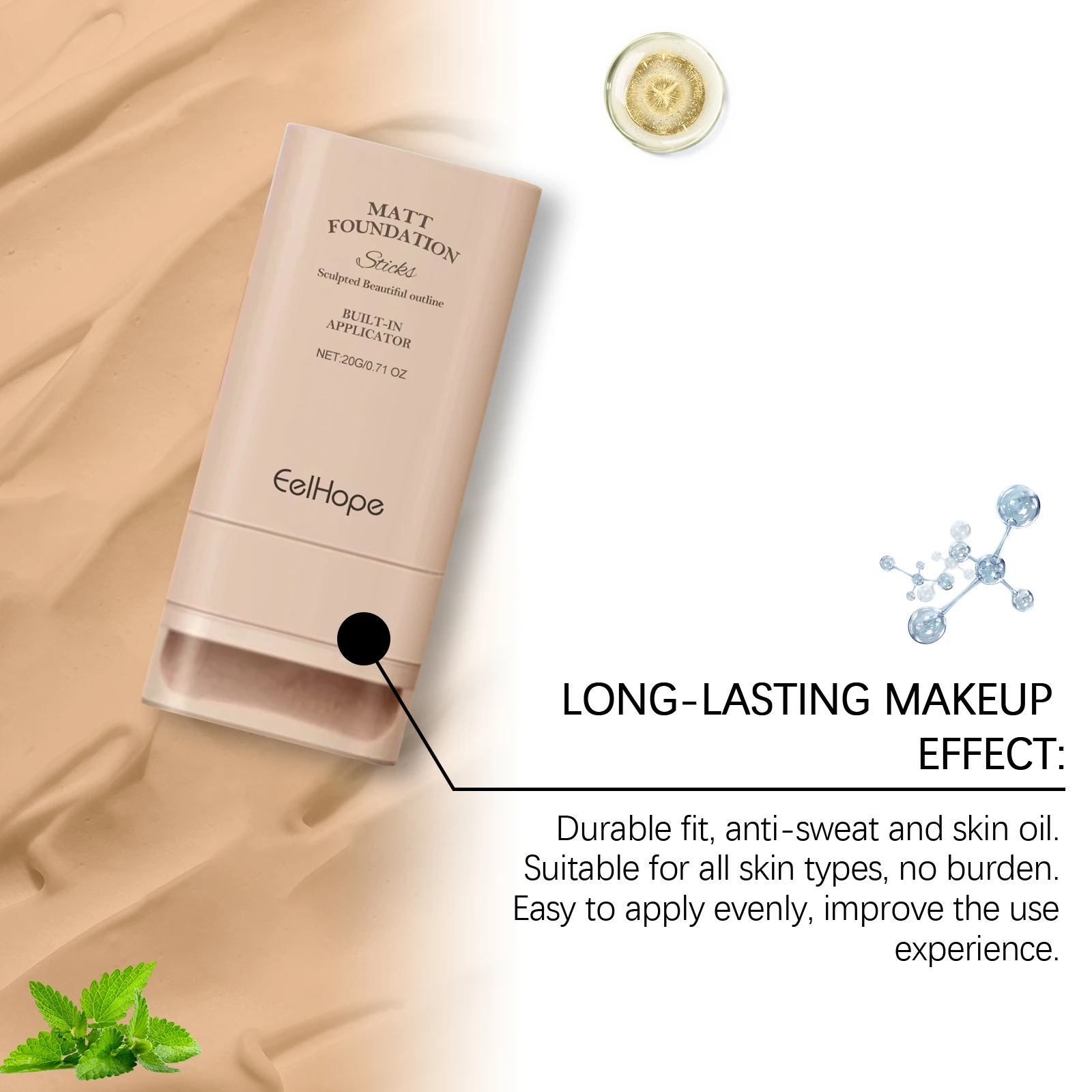 Eelhoe fundação corretivo vara leve respirável hidratante à prova dwaterproof água sem vincos produto de maquiagem feminina de longa duração