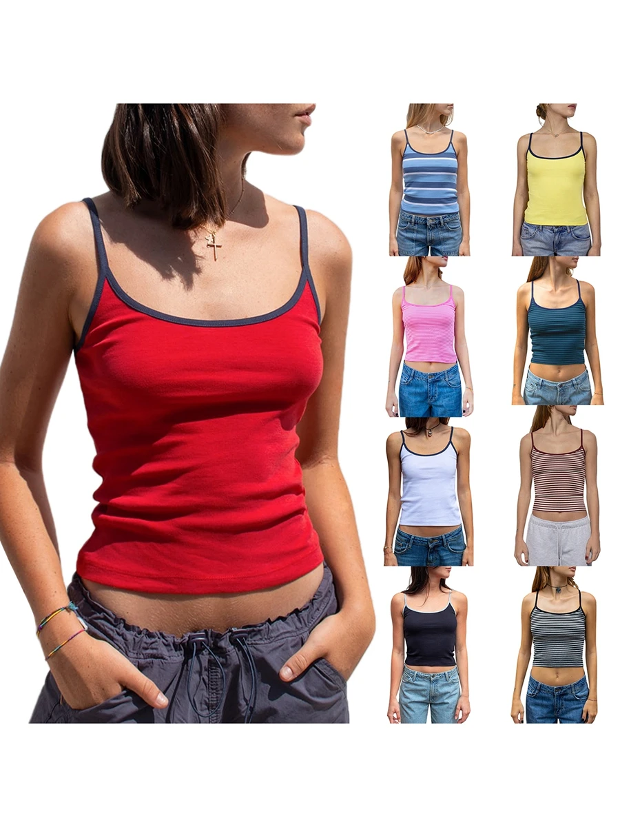 Women s Sexy Sleeveless Cami Crop Top Spaghetti Strap Slim Fit Crop Tops Y2k Going Out Tops Cute Summer Clothes