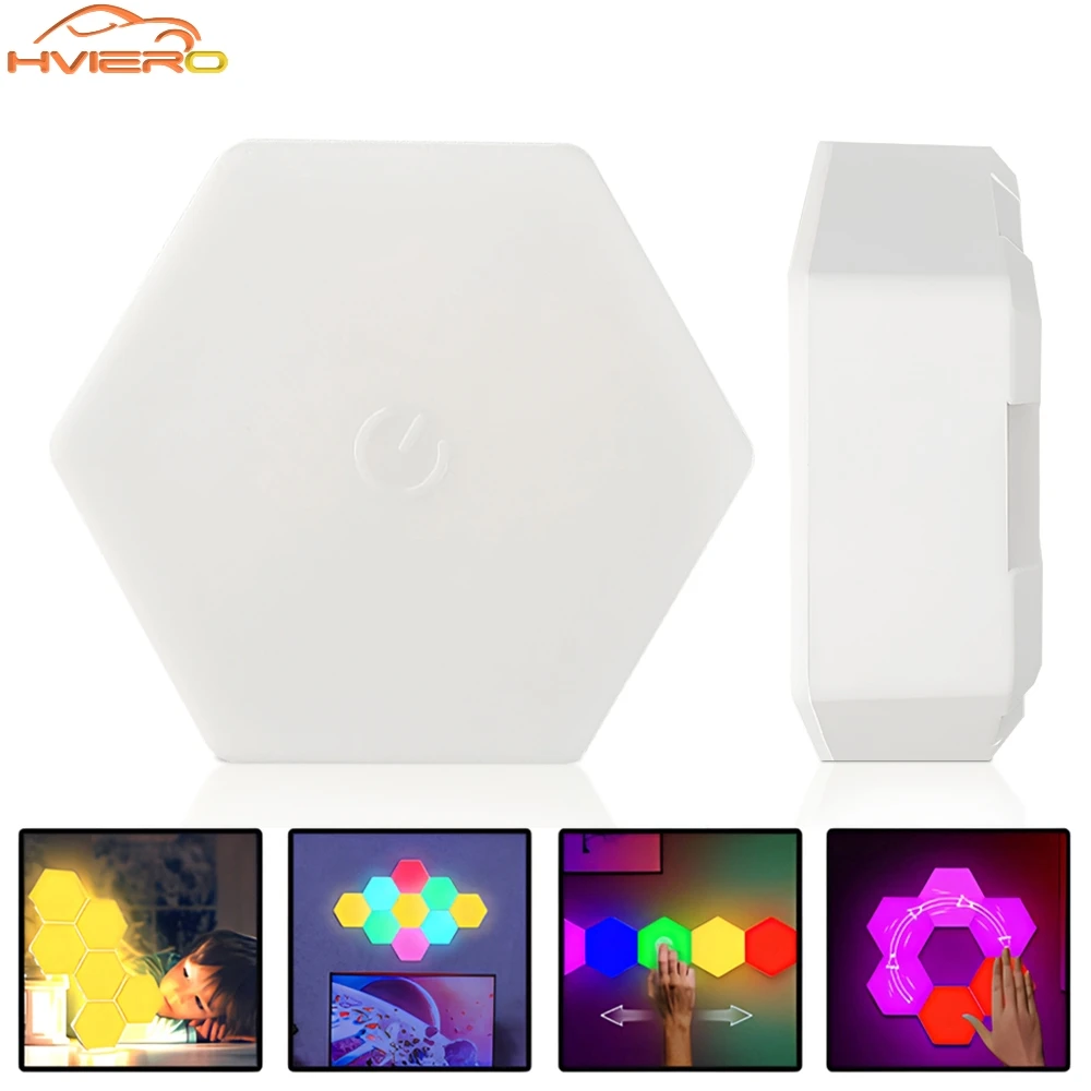 

HomeLamp RGB светодиодная квантовая беспроводная шестиугольная лампа сенсорный датчик ночник спальня сотовый настенный светильник управление красочный светодиодный шкаф