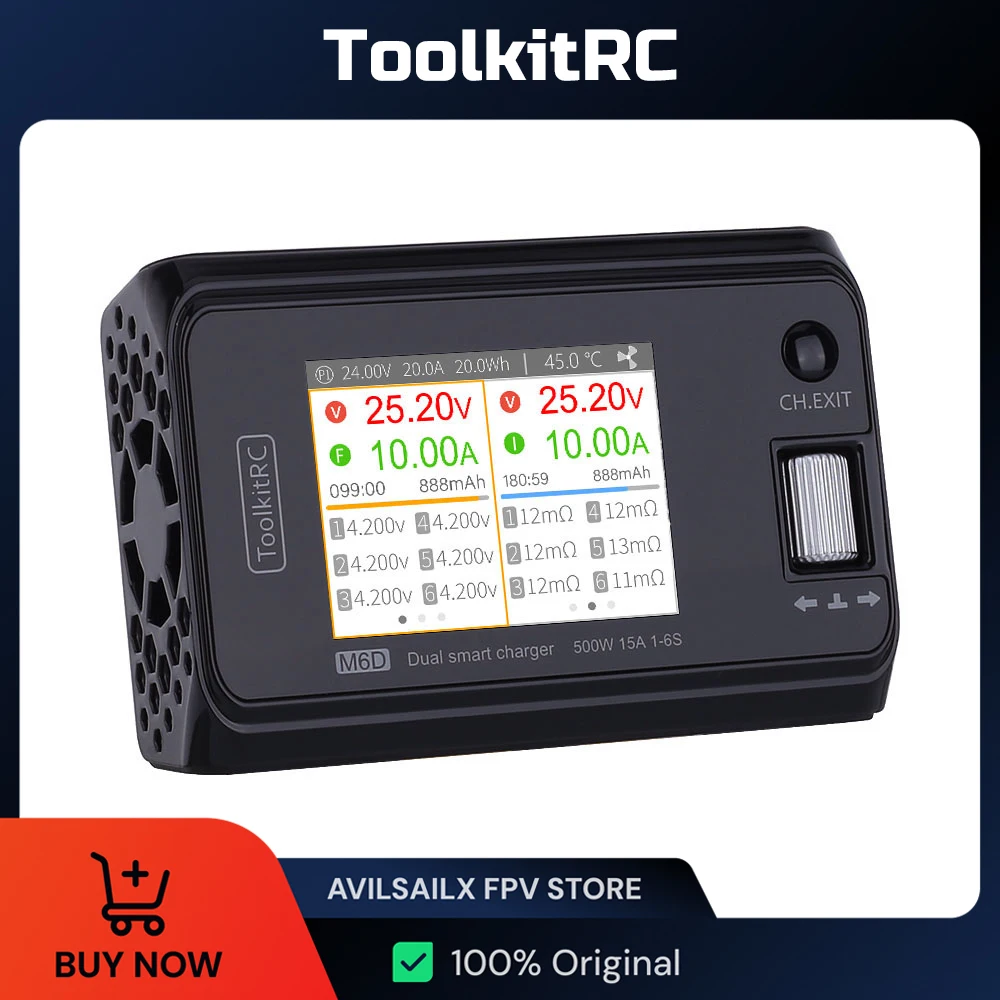 ToolkitRC M6D V3 500W 15A DC Dual Channel MINI Smart Charger Discharger For 1-6S Lipo Battery FPV Model Spare Part Replace