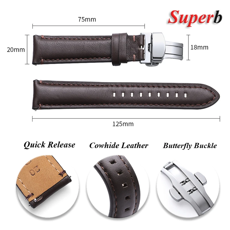 خمر جلد العجل حزام الساعات لأوميغا جلد البقر حزام (استيك) ساعة ل Seiko 20/22/24 مللي متر فراشة مشبك خياطة حزام بني