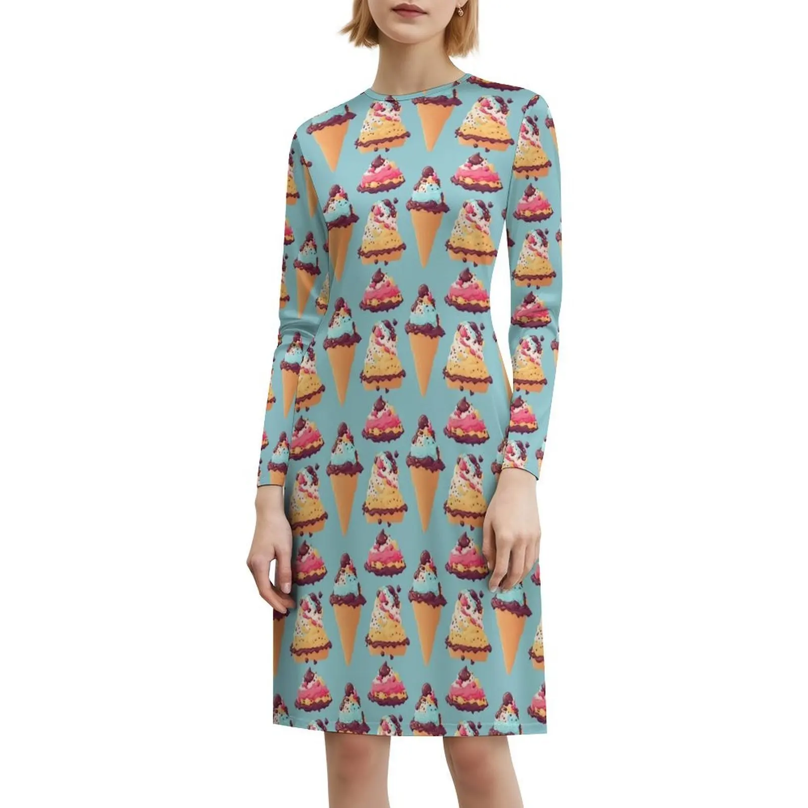 مخاريط الآيس كريم على خلفية زرقاء فاتحة فستان بوهيمي عتيق بأكمام منتفخة أو خيارات بلا أكمام لفستان الآيس كريم #6