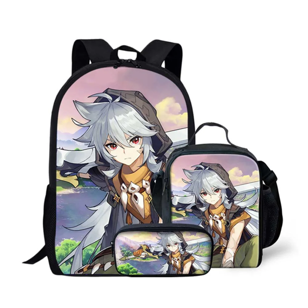 Genshin Impact 3D Print Pupil School Bags, mochila para laptop, mochila, lancheira, estojo para lápis, clássico e criativo, novidade, 3PCs por conjunto