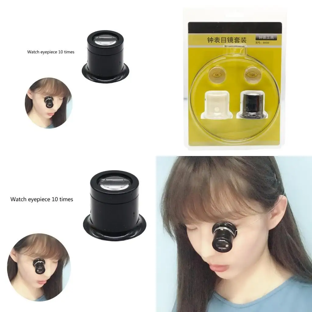 

Y1UD Watch Repair Magnifiers Set with LED Light Adjustable Angled 5 10X Zoom Jewelers Loupe