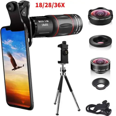 18/36X 휴대폰 카메라 렌즈 클립온 줌 폰 카메라 망원 렌즈 캠핑 사냥 스포츠용 광학 망원경 렌즈