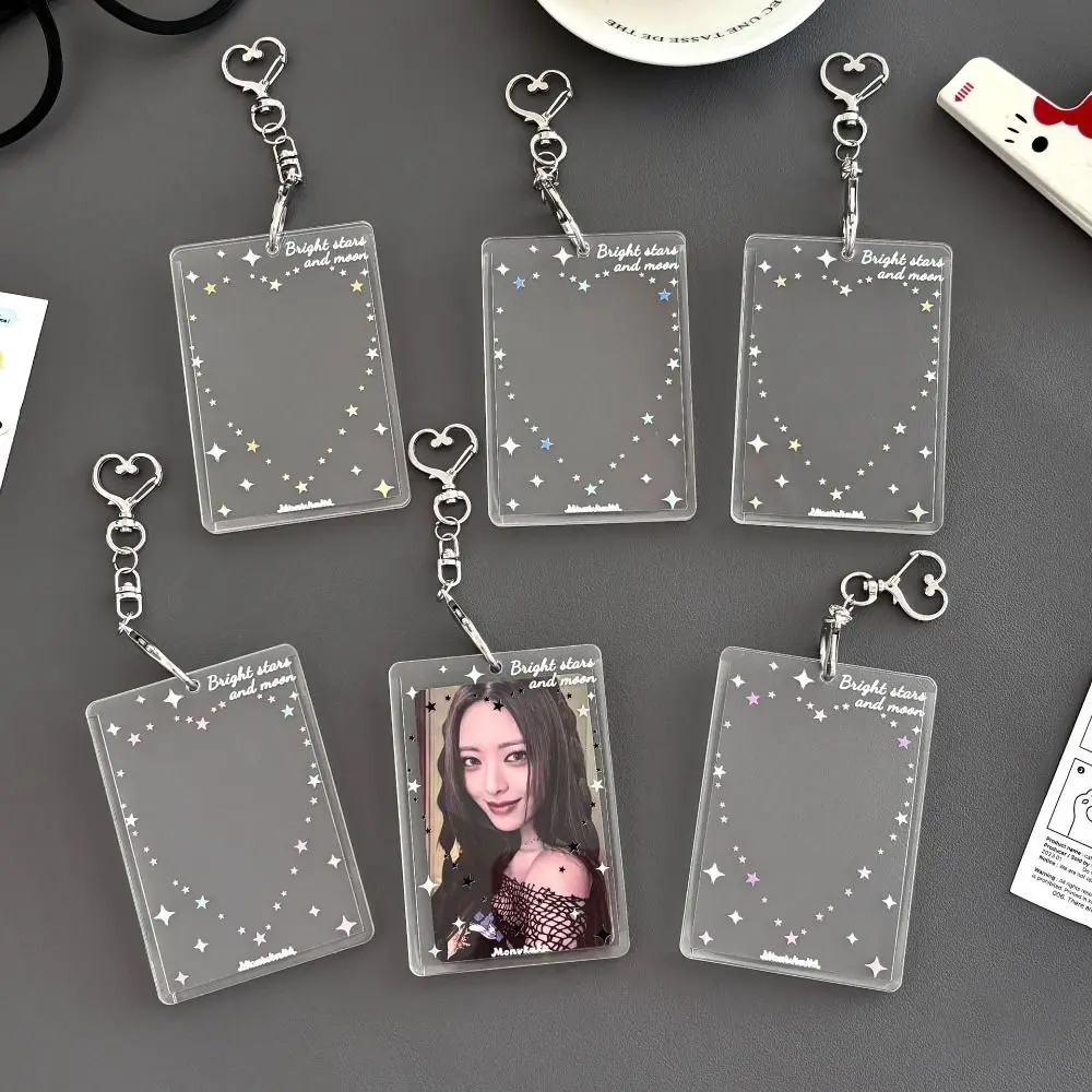 Acrylic Photocard Holder With Keychain Heart Star Pattern Kpop Idol Card Holder 3-inch Kpop Idol Card Photos Protective Cover