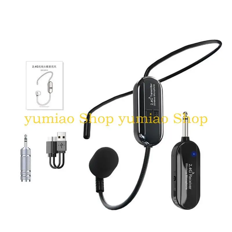 587B 2.4G Head Mounted Wireless Lavalier Microphone Set Transmitter Receiver for Amplifier Voice Speaker Teaching Tours Guide