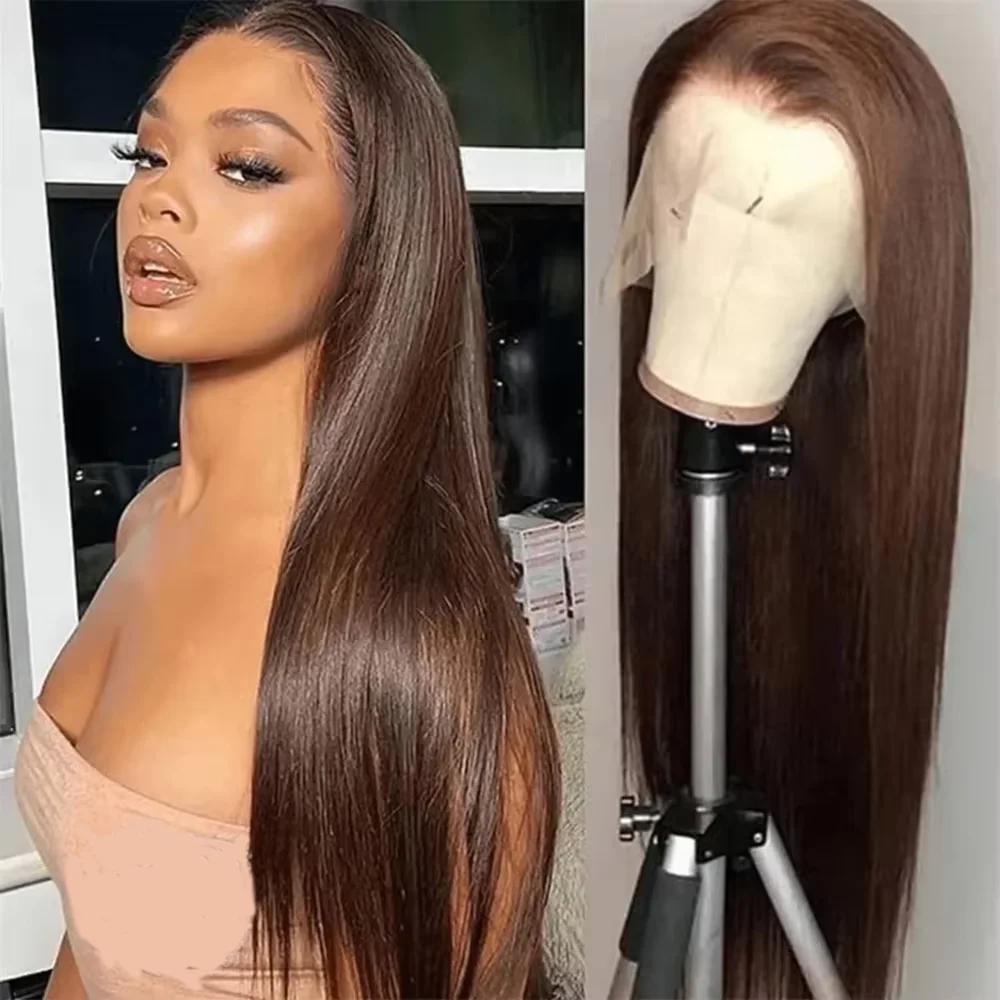 

#4 Color Chocolate Brown Human Hair Wigs 13x6 HD Lace Frontal Straight Wig Brown Colored 200 Density Hair Wigs For Women
