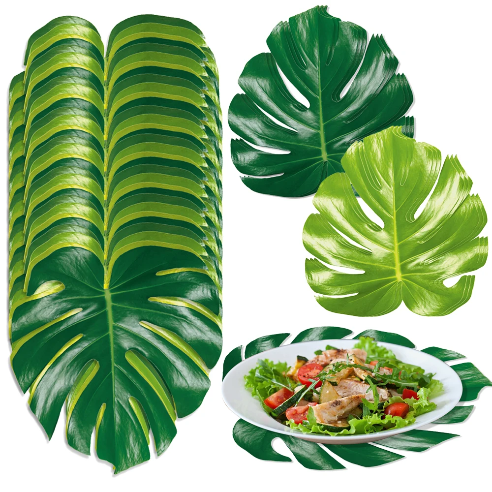Lot de 10 sets de table en feuilles de palmier, décoration de table tropicale pour dîner hawaïen, mariage estival, anniversaire, fête prénatale, décoration de table