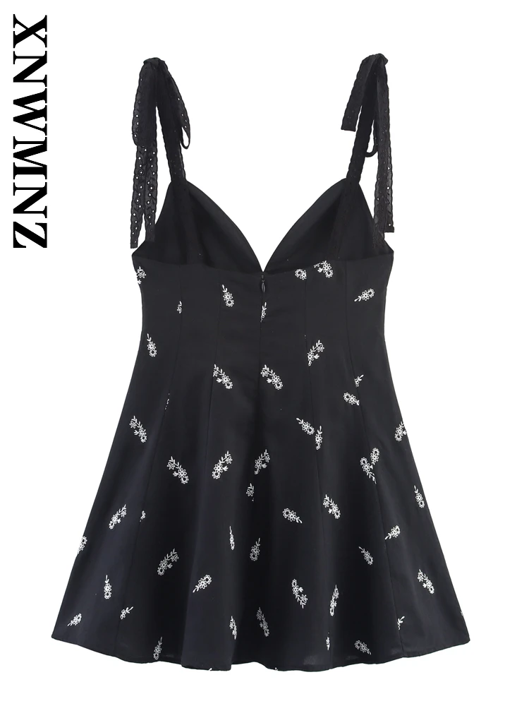 XNWMNZ 2025 Summer Sexy Holiday thin shoulder strap Sleeveless mini Dresses Chic boho Woman's Fashion Backless Pleated dress