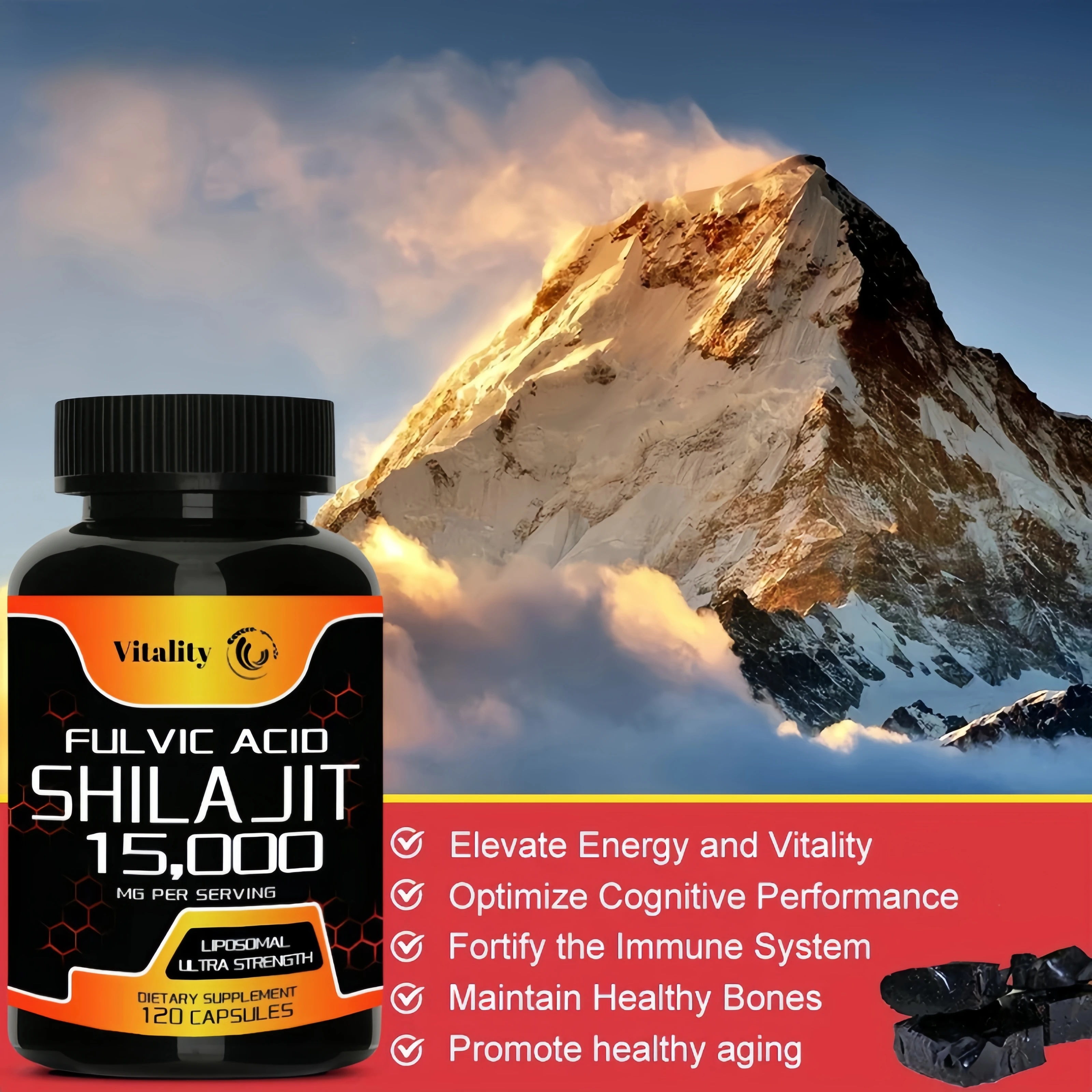 Pure Himalayan Shilajit Cápsulas, Suporta Ossos e Articulações Saudáveis do Envelhecimento, Melhora a Energia, Resistência e Recuperação Muscular