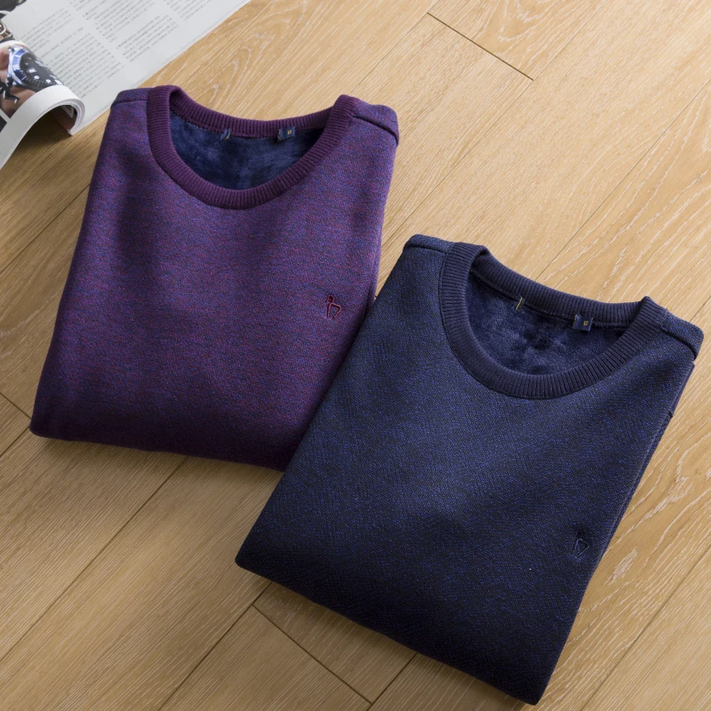 

Мужская толстовка с круглым вырезом и капюшоном, на флисовой подкладке, вязаная, повседневная, в городском стиле, для зимы, для делового и повседневного образа