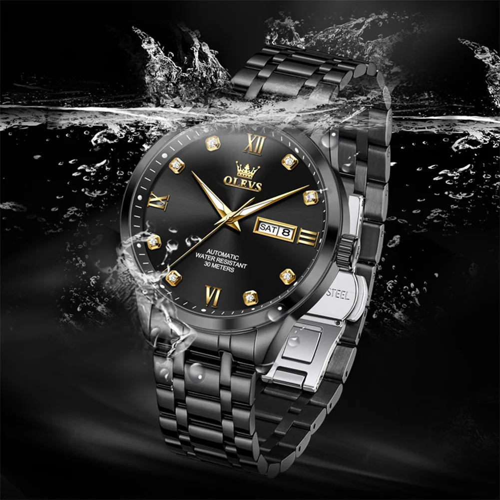 OLEVS 9946 Original Men's Watches Luminous Stainless Hardcore Machinery  Dual Calendar Automatic Mechanical Watch for Men