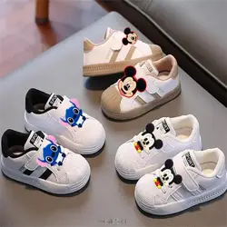 Disney-zapatillas de deporte de Mickey Mouse para niños pequeños, zapatos deportivos para niños, zapatillas de tenis blandas para niñas, zapatos planos blancos, zapatillas de correr casuales para niños