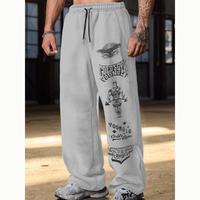 Trendy Printed Loose Straight Leg Sporty Sweatpants Versatile Long Casual Trousers for Teenagers Polyester Fabric