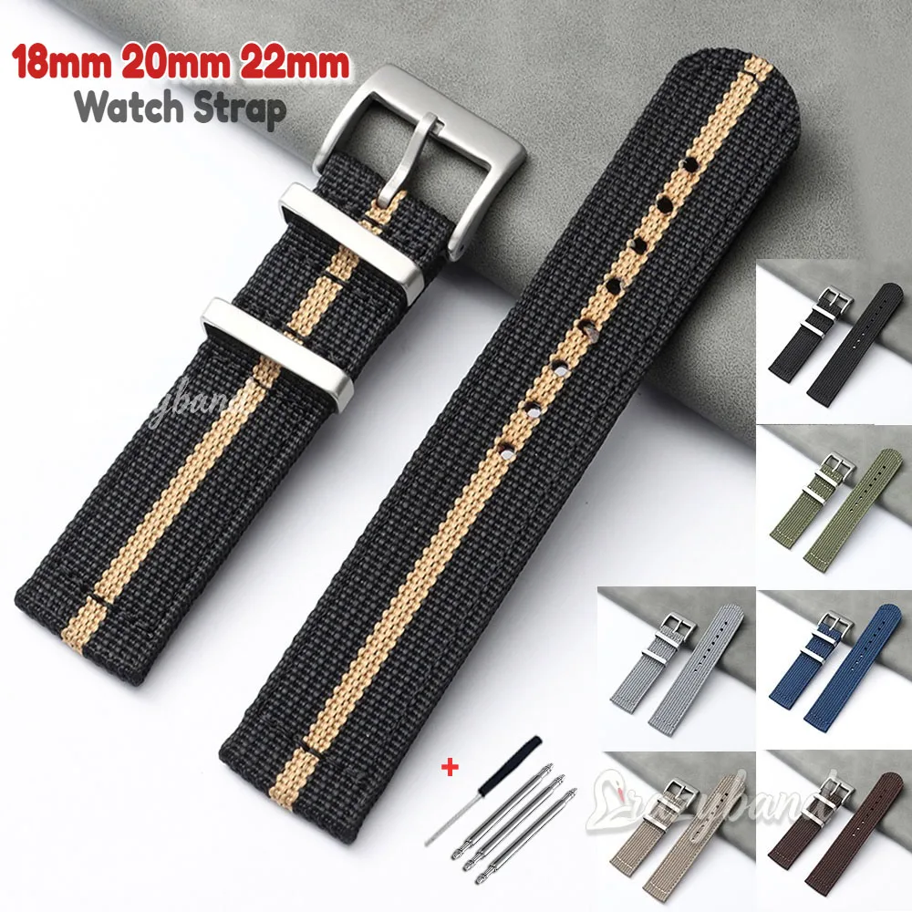 Woven Canvas Watch Strap 18mm 20mm 22mm Khaki Black Universal Nylon Band for Men Women Military Sport Soft Bracelet Accessories