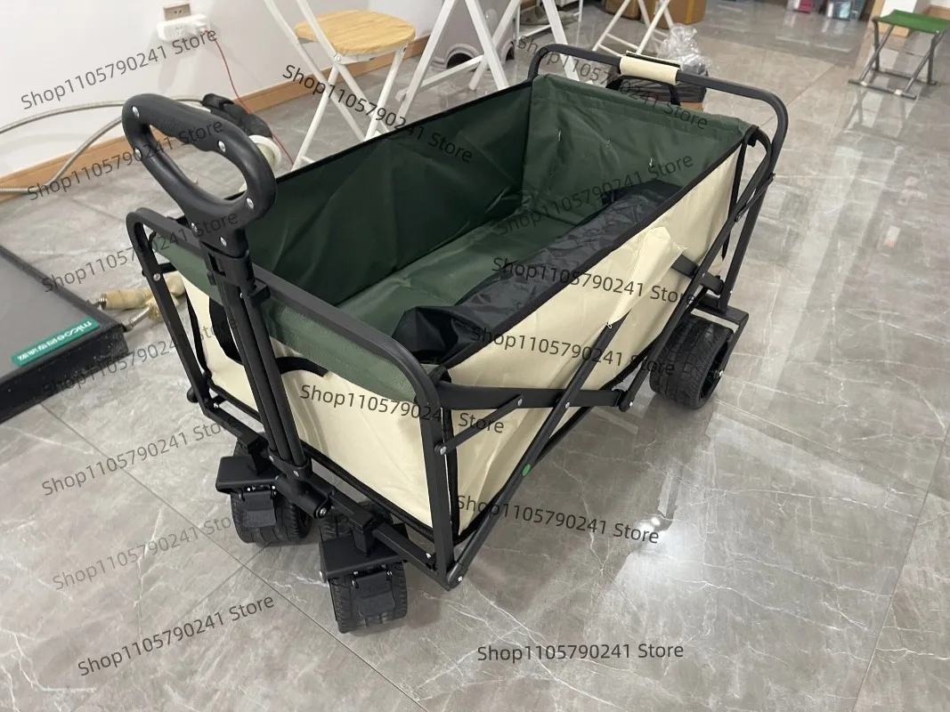 Foldable Outdoor Camping Wagon Heavy Duty Hand Push Picnic Cart Adjustable Height Market Stall Trolley