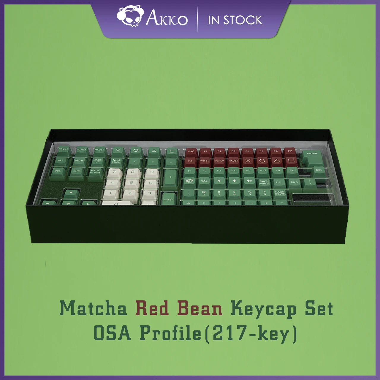 Akko Matcha Red Bean Keycap Set 217-key PBT Double-Shot OSA Profile Mechanical Keyboard Keycaps Compatible with ISO Layouts