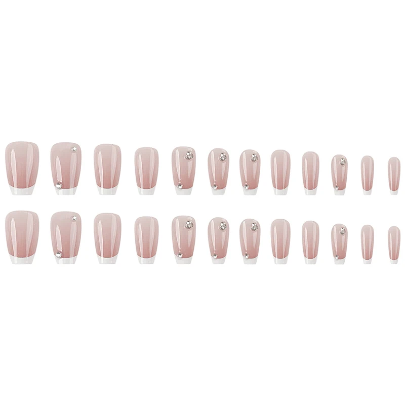 Luxury Handmade Press on Nails Dusty Pink Rhinestone Fake Nails Medium Long Glitter Gel Nail Tips Bling Diamond Manicure Set view 5