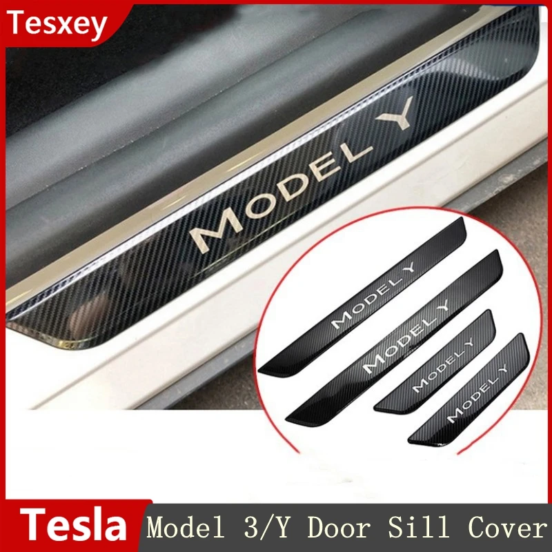 

Door Sill Decoration Wrap Cover For Tesla Model 3 Y 2017-2021 2022 2023 Door Pedal Protection Strip Sticker For Model3 Modely