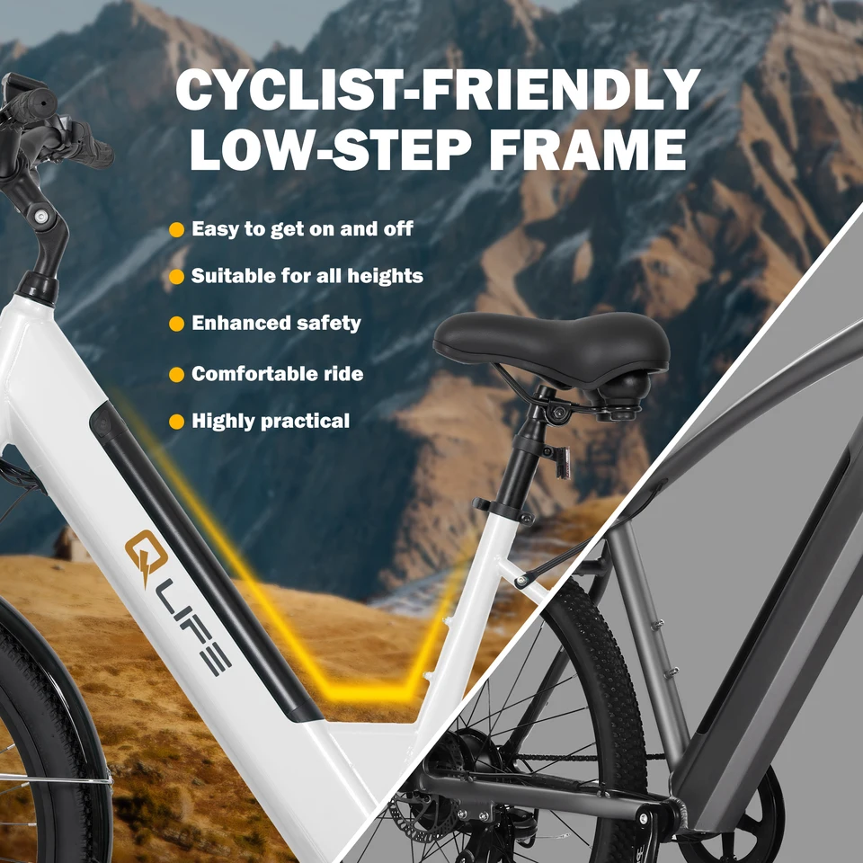 Qlife Cityone ST 2.0 Electric Bike for Adults, 26" Electric Bicycle with 1200W Peak Motor 48V 10.4Ah Battery, 28MPH 55 Miles, 7-Speed Commuter Bike with Front Suspension image 11