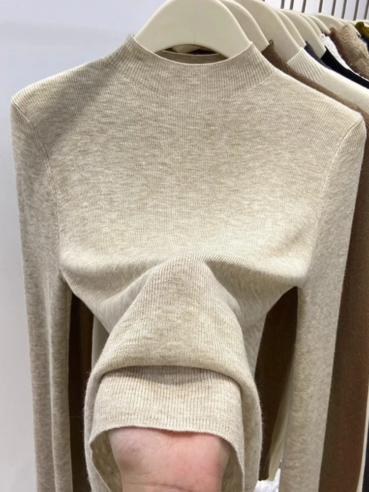 Femmes 2025 solide mince pull automne hiver pull à col roulé chaud pulls décontractés mode coréenne tricots couche de Base hauts