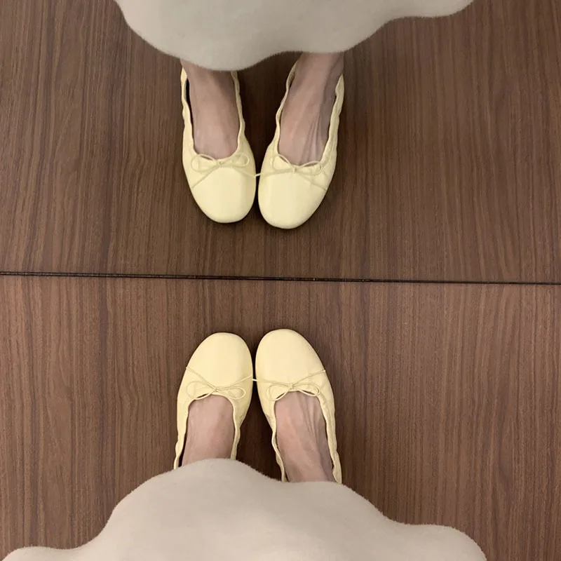 Modische Damen-Ballerinas mit Rundem Zehenbereich, Slip-On Schuhe mit Schleifenverzierung für Frühling und Herbst – Detail 13