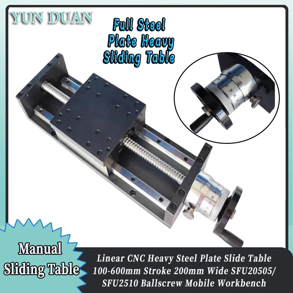 

Manual Linear Guide rail Heavy 45#Steel Plate Handwheel Scale Slide Table CNC Module Ballscrew SFU2505/SFU2510 Stroke 100~600mm