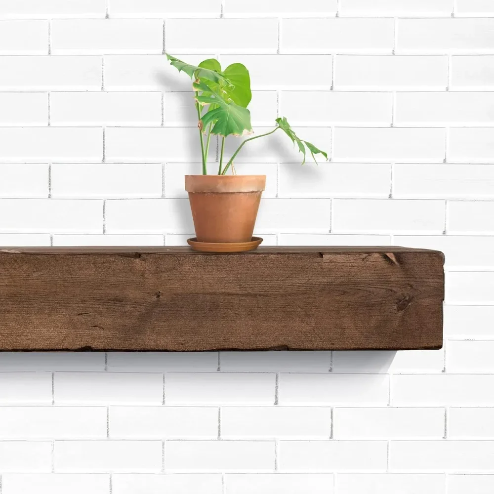 Fireplace Mantel, Rustic, Shelf, Floating Mantle, Real Wood, Beam, (Provincial, 60Lx6Hx8D), Fireplace Mantel