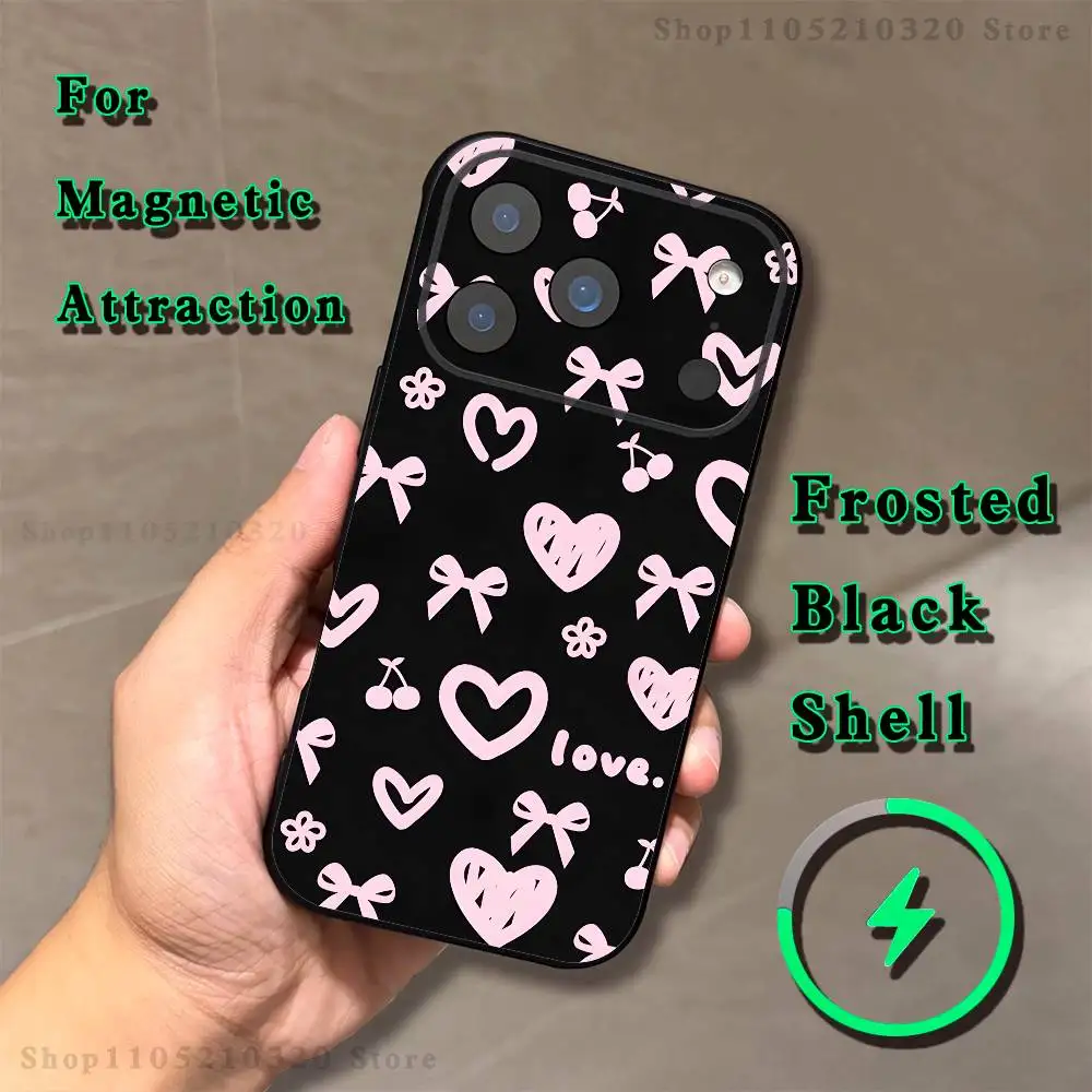 Love Black And Cute Emo Goth Phone Case For iPhone 17,16,15,14,13,12,X,XS,Pro,Max,Plus,E,Air,Mini with Magnetic Frosted Clear - view 4