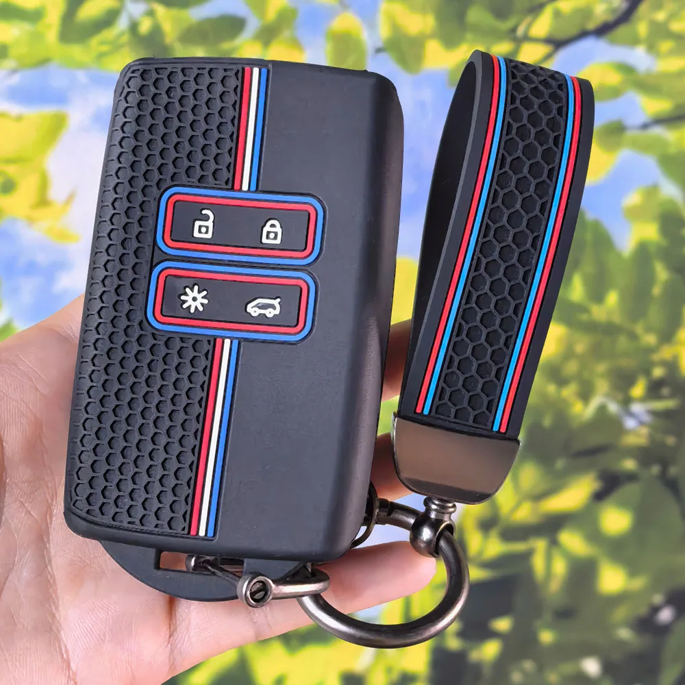 Funda para llave tricolor con diseño de panal de abeja y llavero para Alpine A290 GTS A110 Espace Austral Duster Lodgy Spring Koleos Captur Kadjar