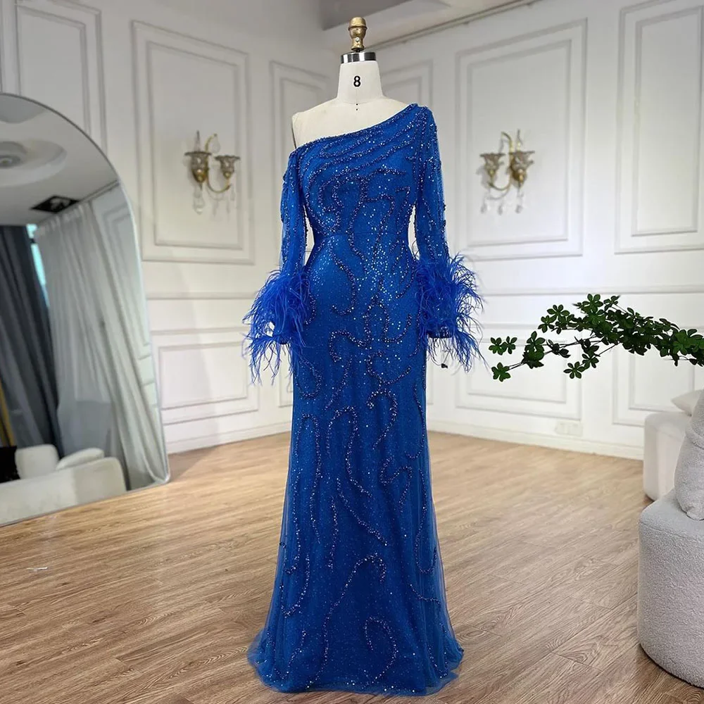 blue dress for baby girl Light Blue Sequin Feather Strapless Long Formal Dress with Slit – Modsele main image 1
