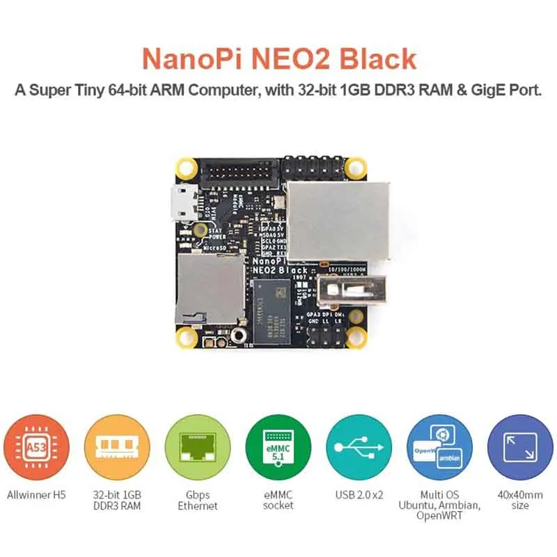 NanoPi NEO2 Black 1GB RAM Allwinner H5 development board quad-core 64-bit A53 Gigabit network