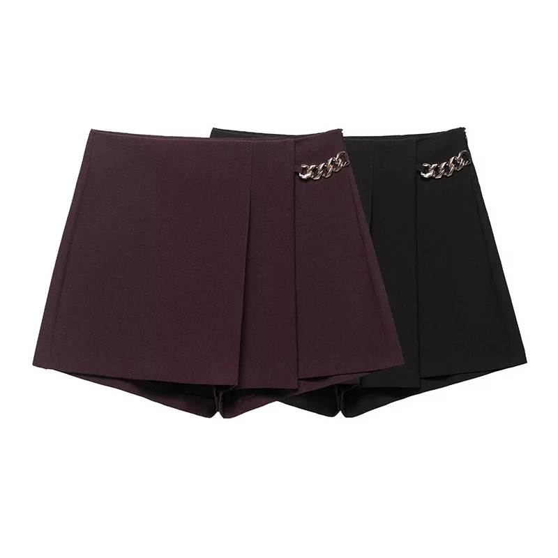 2025 نساء موضة جديدة واسعة مطوي سلسلة السراويل خمر عالية الخصر السراويل فضفاضة غير رسمية الإناث شارع العليا سراويل قصيرة #1