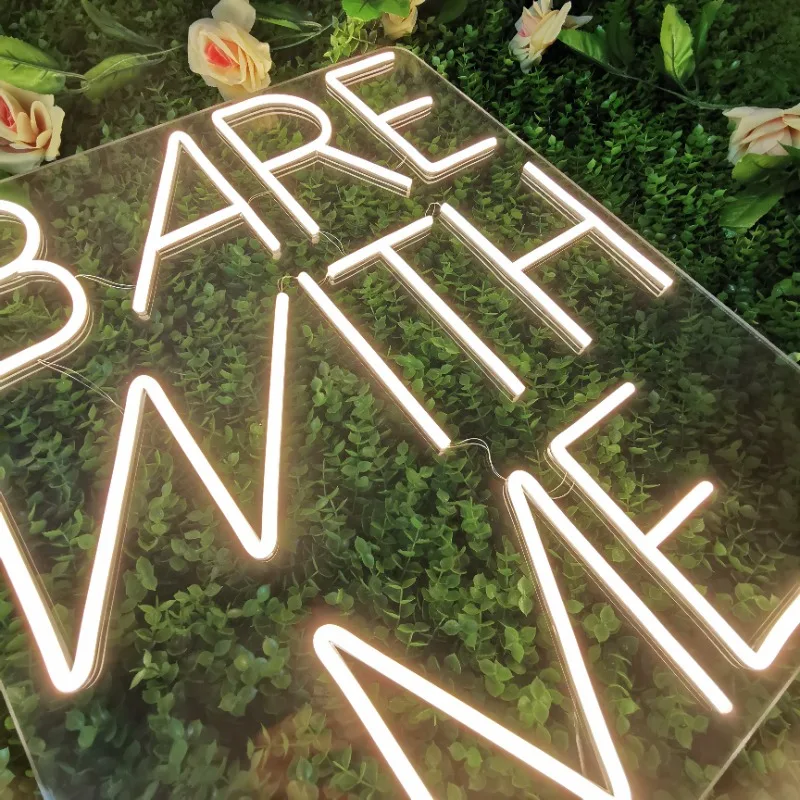 Bare With Me Neon Sign Led Custom Made Illuminated Sign Acrylic Open Girly Led Neon Sign for wedding party