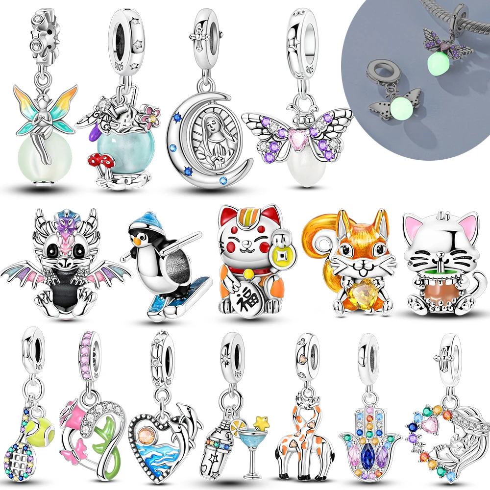 الجديد في 925 فضة وردي أرجواني اليراع تنس دلايات مجوهرات تناسب الأصلي 925 سوار للنساء هدية ذاتية الصنع #1