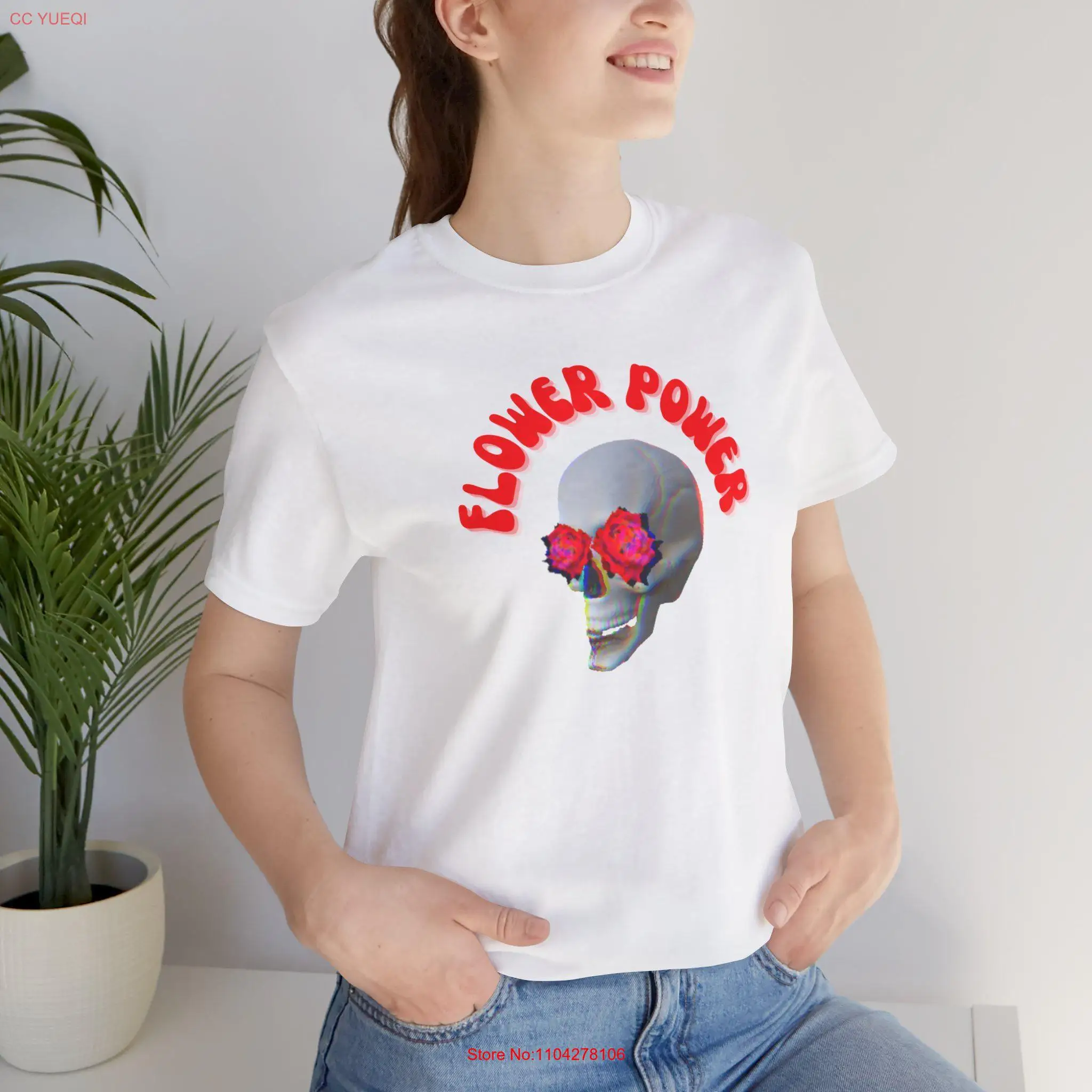 

Flower Power T Shirt Light Scull Goth Funny Rose Jersey long or short sleeves