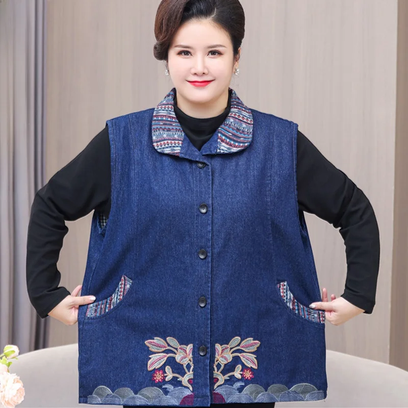 

Джинсовый жилет из чистого хлопка для женщин, осенне-зимняя модная одежда для мамы, удобная дышащая верхняя одежда...