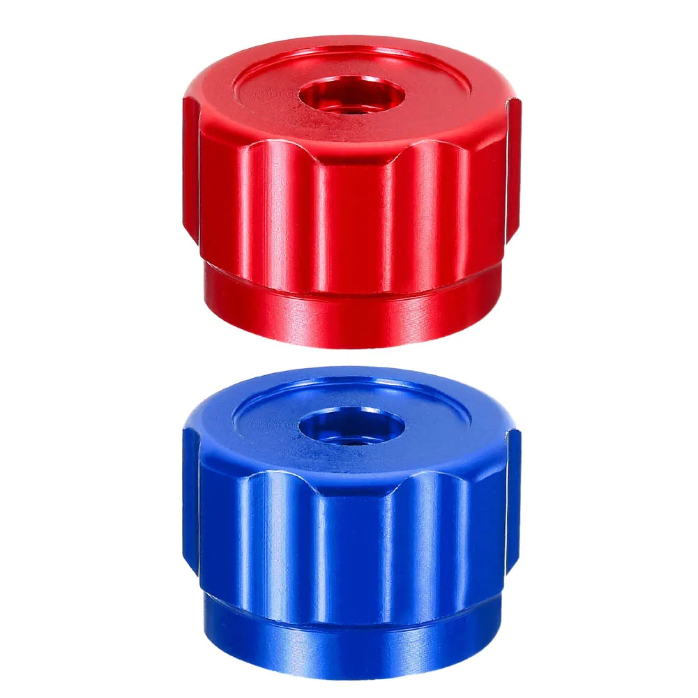 2Pcs Round Wheel Handle Faucet Handles Manifold Gauges Knob Aluminum Alloy Red Blue 34mm Diameter 6.6mm Square Mounting Hole