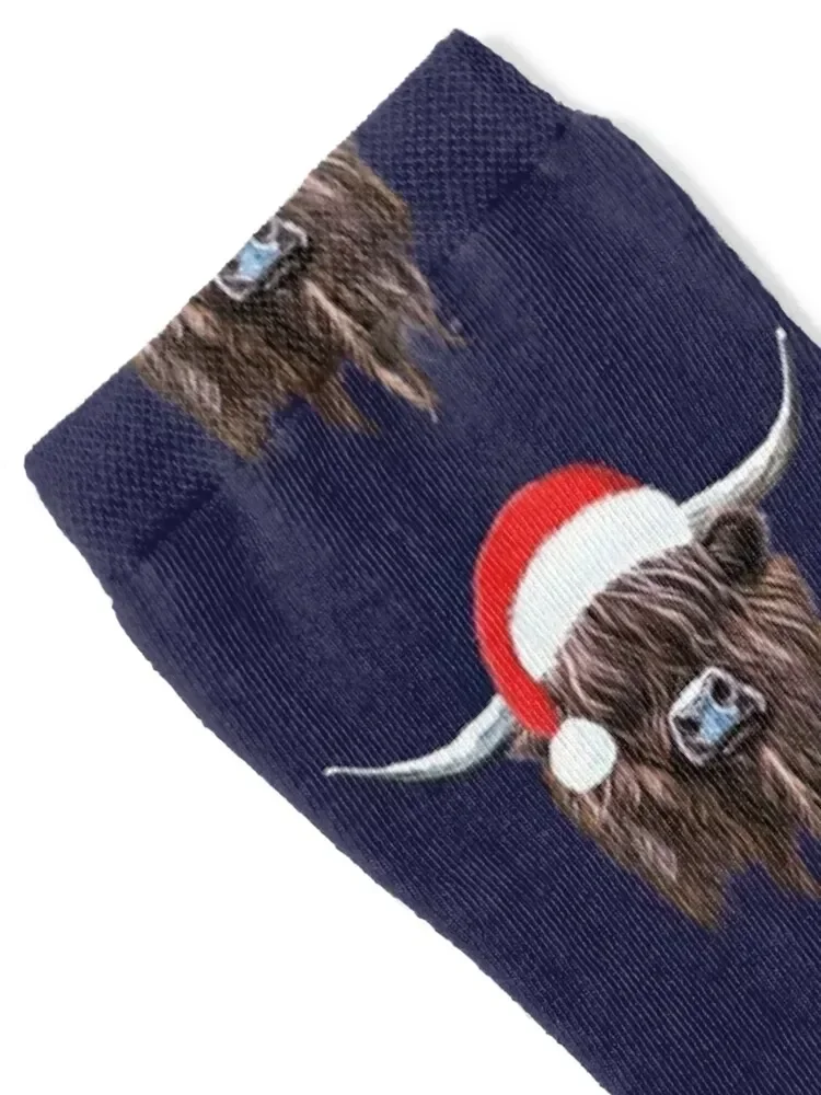 Scottish Highland Cow Christmas Santa Hat Socks colored luxe Socks Men's Women's