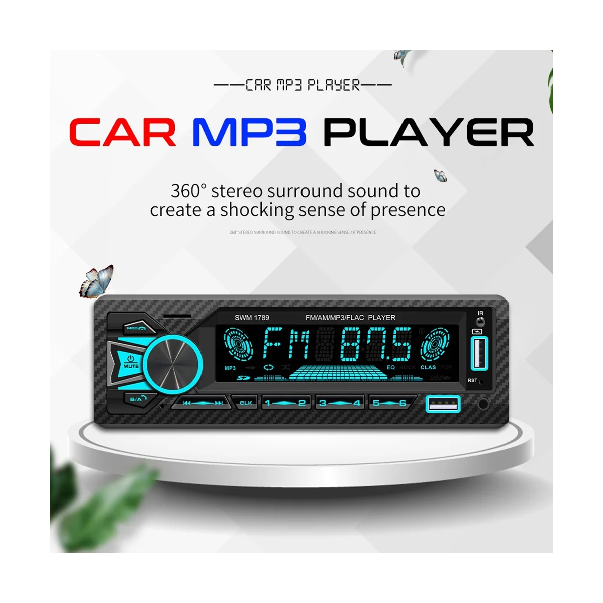 Car Radio 1Din Srereo Bluetooth MP3 Player FM Receiver with Remote Control AUX/USB/TF Card in Dash Kit