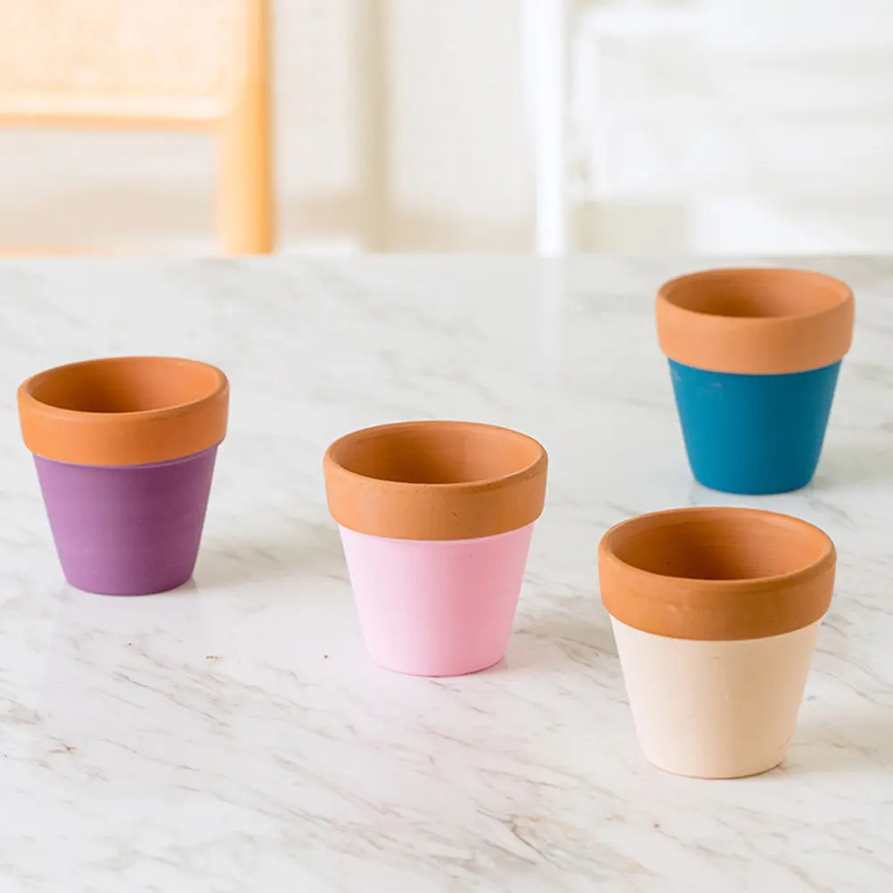 

10Pcs Colorful Terracotta Flowerpots Ceramic Style Drain Hole Stable Base for Succulents Small Plants Indoor Gardening