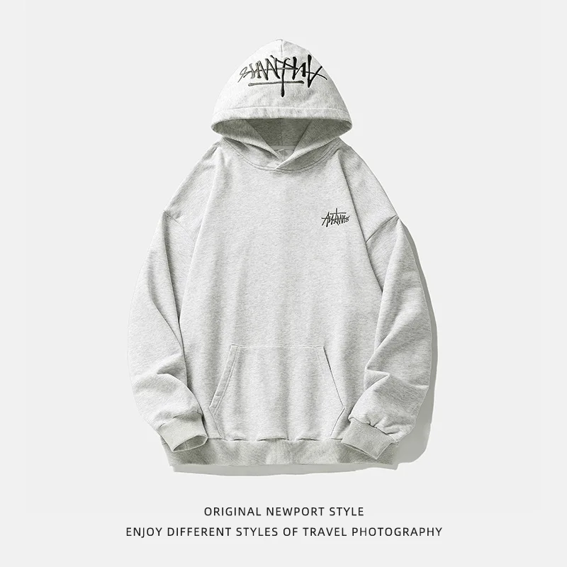 Handbemaltes Buchstaben-Stickerei-Kapuzenpullover für Männer, Frühling, amerikanischer Stil, trendiges Paar, lockerer Kapuzenpullover, einfarbige Jacke, PYXZ