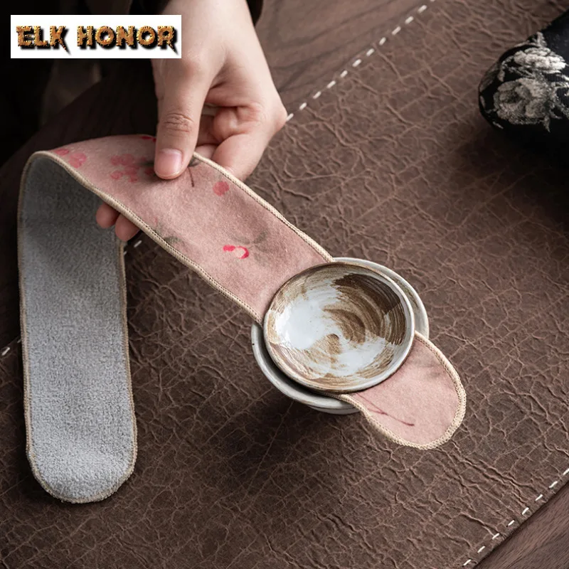 Suede Nap Pot Protector Strip With Scroll-leaf Lotus Red Flowers Bamboo Orchid Outdoor Travel Anti-scratch Tea Set Accessory