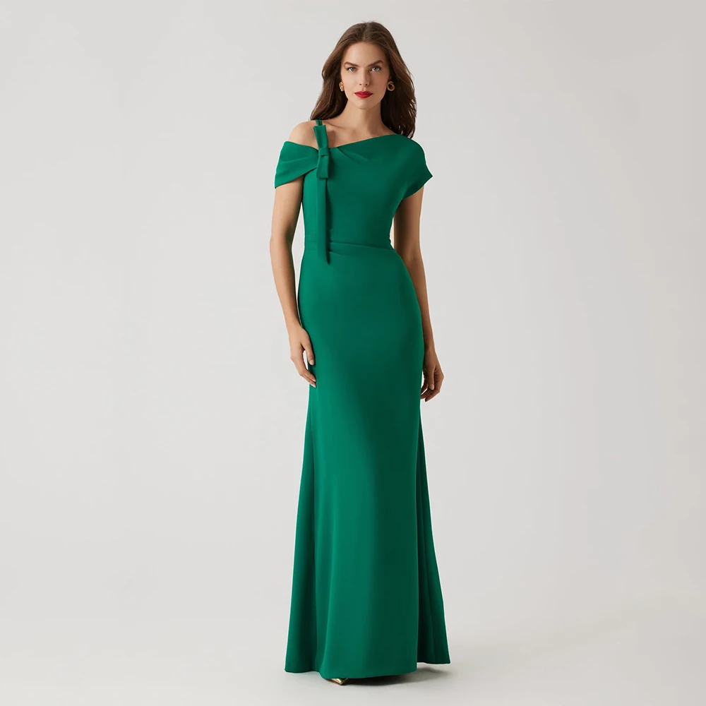 

Dream Green Classic Evening Dress Jersey for Floor-Length Off the Shoulder Prom Dress Bow Straight Vestidos De Fiesta Customized