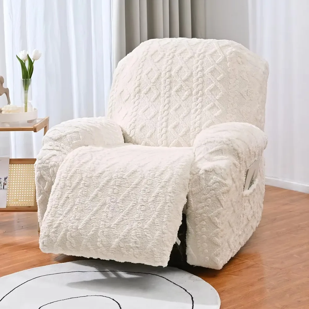 Double Side Jacquard Braid Winter Velvet Single Sofa Cover All-inclusive Elastic Single-seat Slipcover Warm with Side Pocket