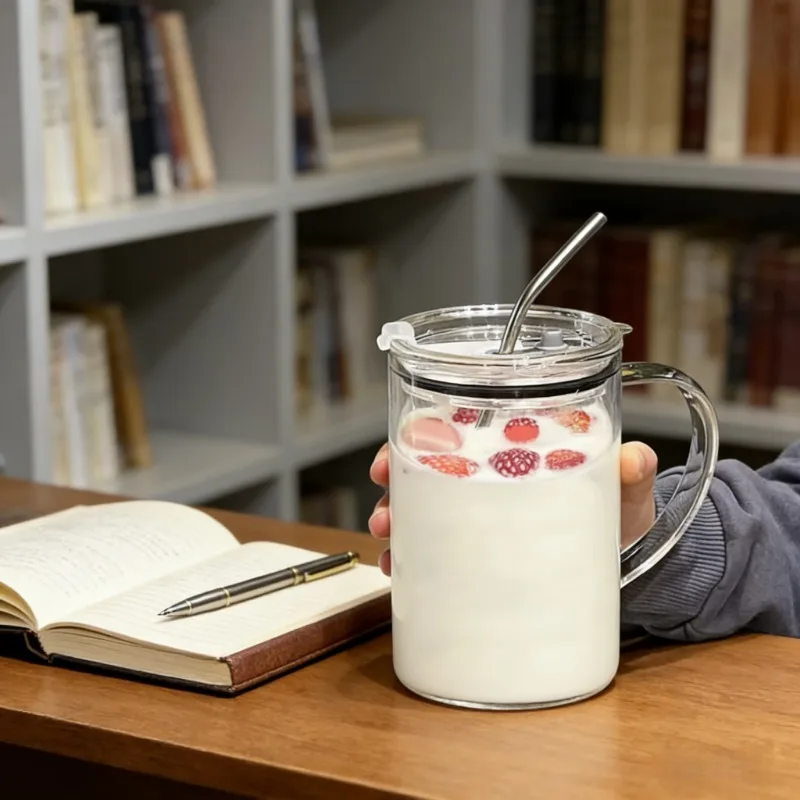 

1L Transparent Glass Tumbler With Lid And Straw, Coffee Juice Milk Mocha Cup, Practical Drinkware for Home Office Daily Use